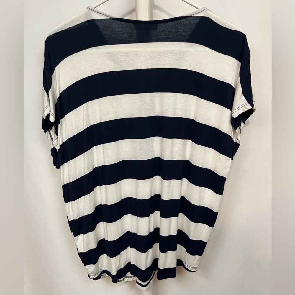 Dark Blue and White Striped Short Sleeve Blouse Small - Picture 3 of 6